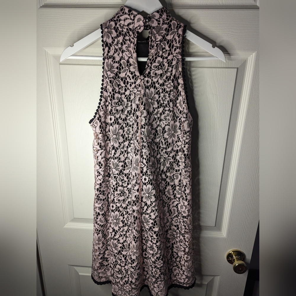 Altar'd State black Mini dress with pink lace overlay sleeveless size small - Picture 2 of 9